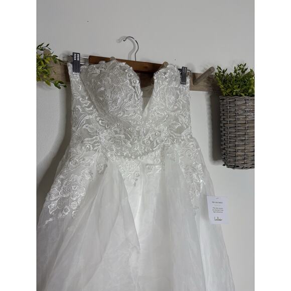 Lulus Mine, All Mine White Embroidered Organza Strapless A-Line Gown Size Medium - Picture 11 of 12